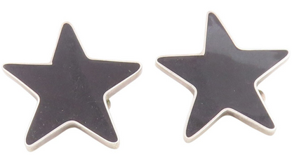 925 Sterling Silver Vintage Earrings MEXICO Onyx Inlay Modernist Star  EG14091