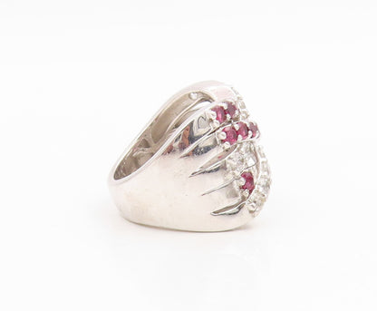 925 Sterling Silver Vintage Ring Pink Topaz & CZ Crossover Band  Sz 7  RG34919