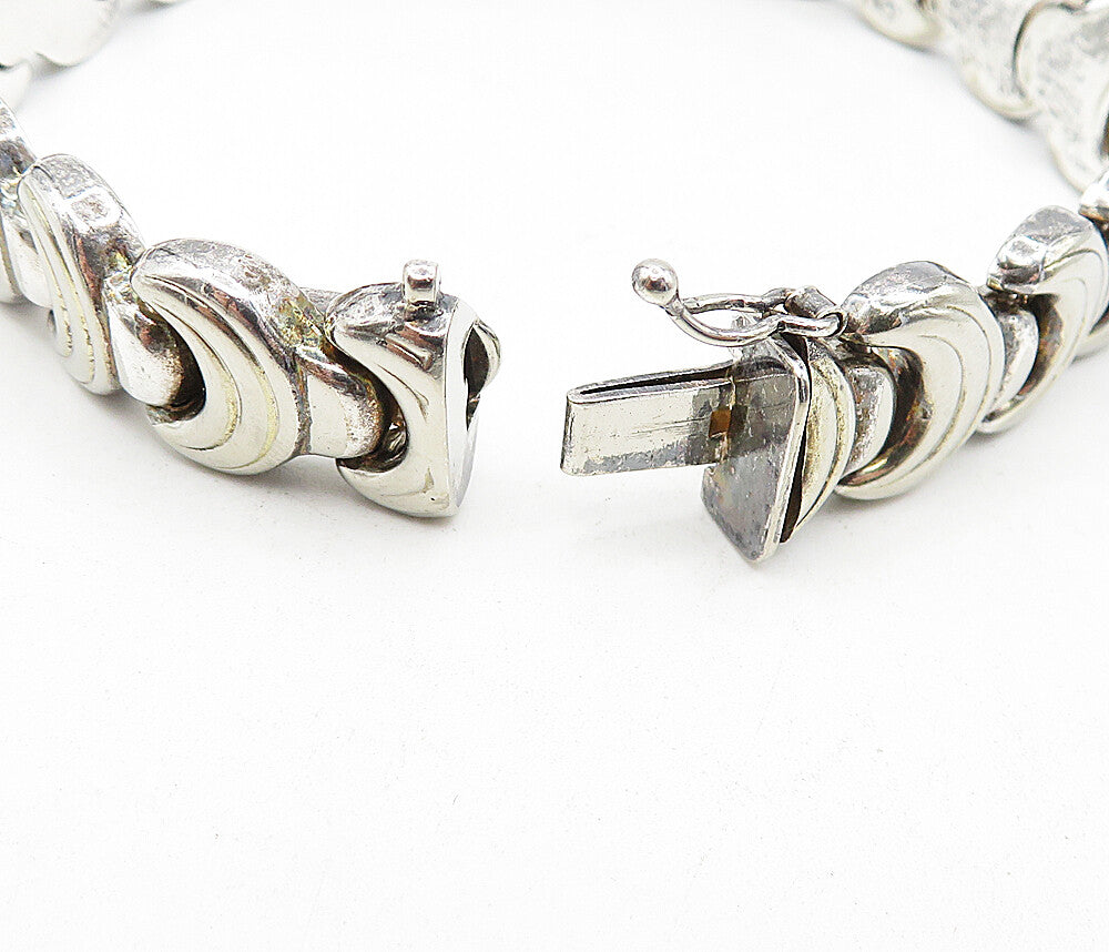 925 Sterling Silver  Vintage Shiny Wrench Hinge Link Chain Bracelet  BT1661