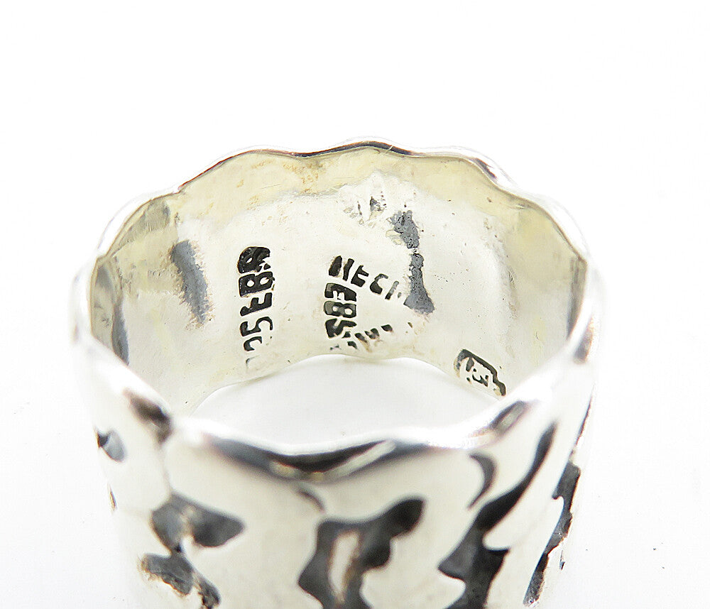 MEXICO 925 Silver Vintage Oxidized Pattern Shiny Wavy Band Ring Sz 7 RG7410