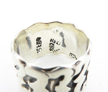 MEXICO 925 Silver Vintage Oxidized Pattern Shiny Wavy Band Ring Sz 7 RG7410