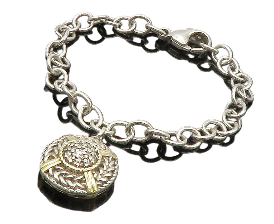 925 Sterling Silver  Genuine Diamonds 2 Tone Wheat Charm Chain Bracelet BT4810