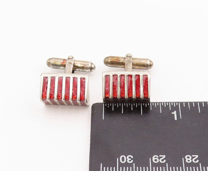 925 Sterling Silver Vintage Cuff Links Designer Rectangle Enameled  TR3880