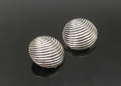 925 Sterling Silver   Vintage Shiny Fluted Dome Non Pierce Earrings  EG11280