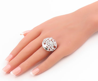925 Sterling Silver Vintage Ring CZ Openwork Floral Blossom Band  Sz 7  RG36241
