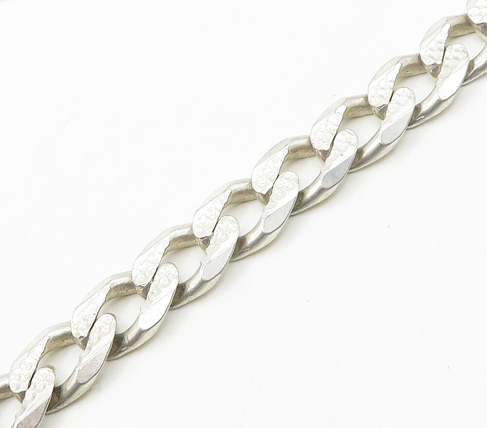 925 Sterling Silver  Vintage Shiny Chiseled Curb Link Chain Necklace  NE2558