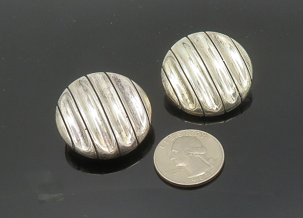925 Sterling Silver  Vintage Shiny Concave Round Non Pierce Earrings  EG9969