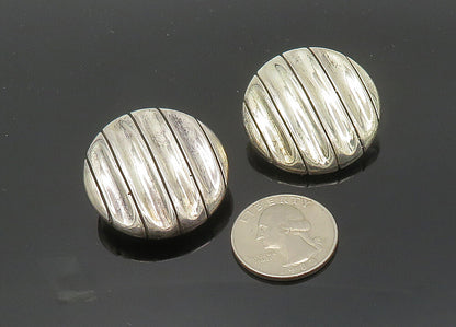 925 Sterling Silver  Vintage Shiny Concave Round Non Pierce Earrings  EG9969