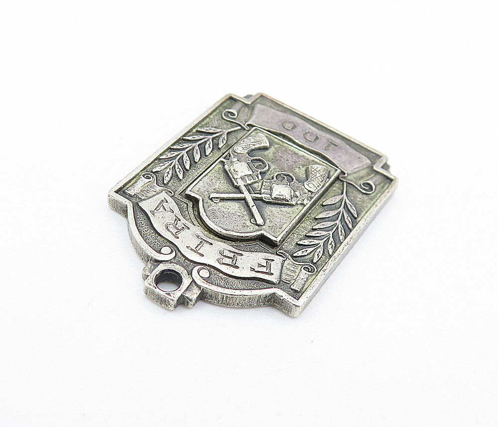 925 Sterling Silver  Vintage Antique FBIRA Guns Floral Leaf Pendant  PT4081