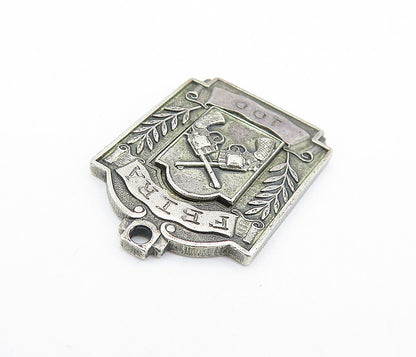 925 Sterling Silver  Vintage Antique FBIRA Guns Floral Leaf Pendant  PT4081