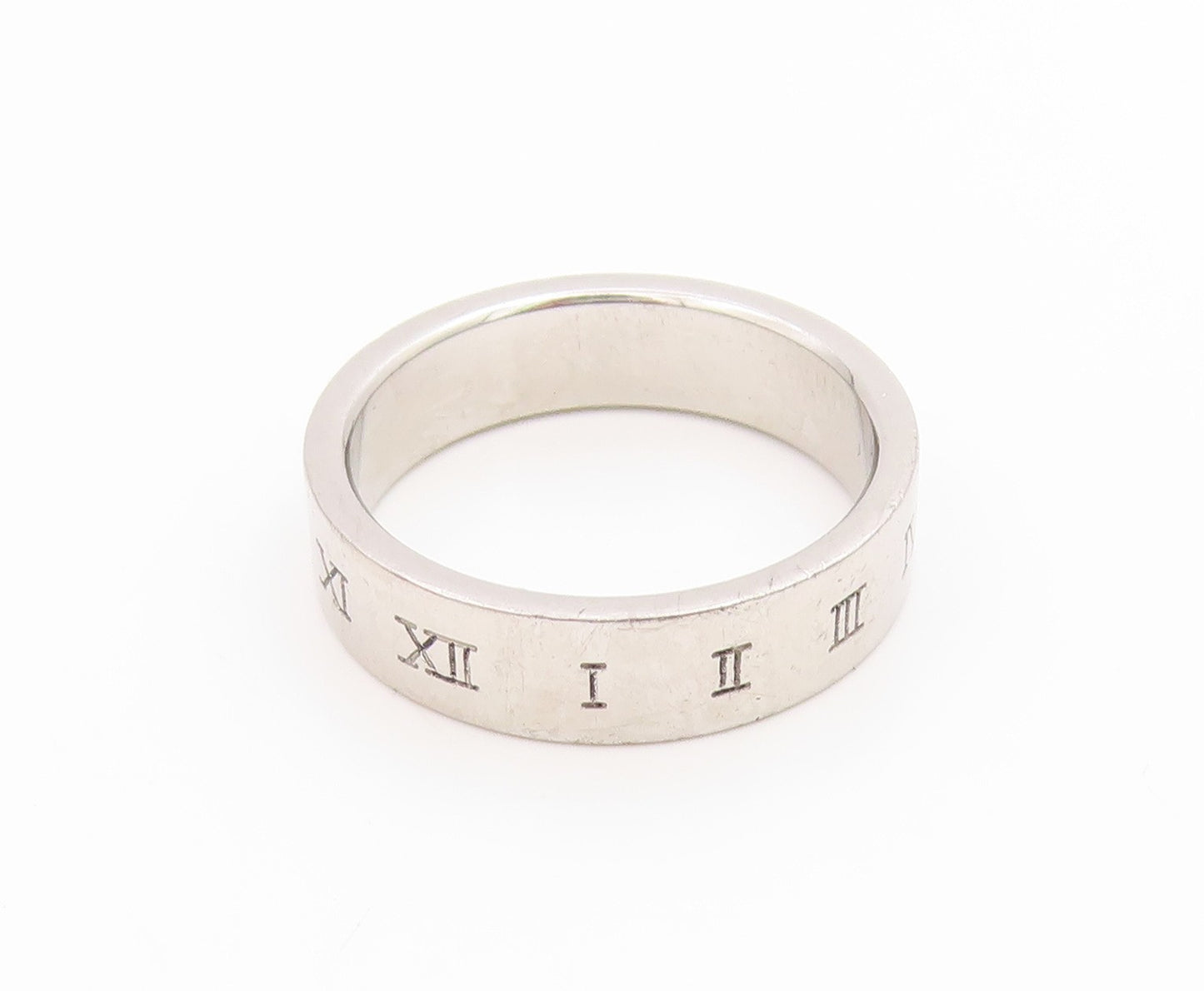 925 Sterling Silver Vintage Ring Engraved Roman Numerals Band  Sz 10  RG35816