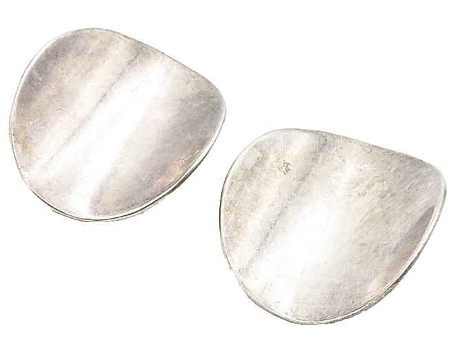 MEXICO 925 Sterling Silver  Vintage Round Concave Non Pierce Earrings  EG3834