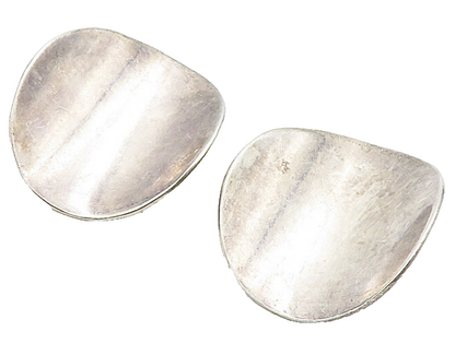 MEXICO 925 Sterling Silver  Vintage Round Concave Non Pierce Earrings  EG3834