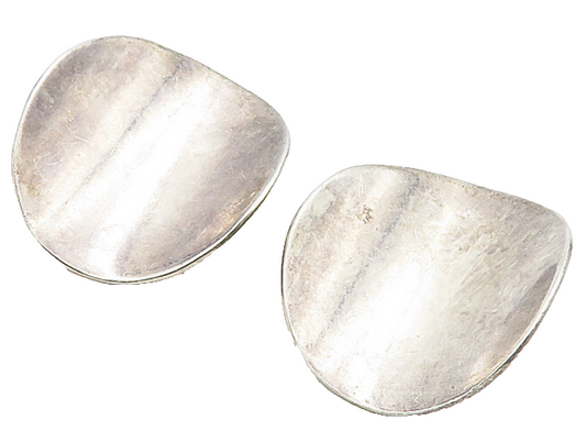 MEXICO 925 Sterling Silver  Vintage Round Concave Non Pierce Earrings  EG3834