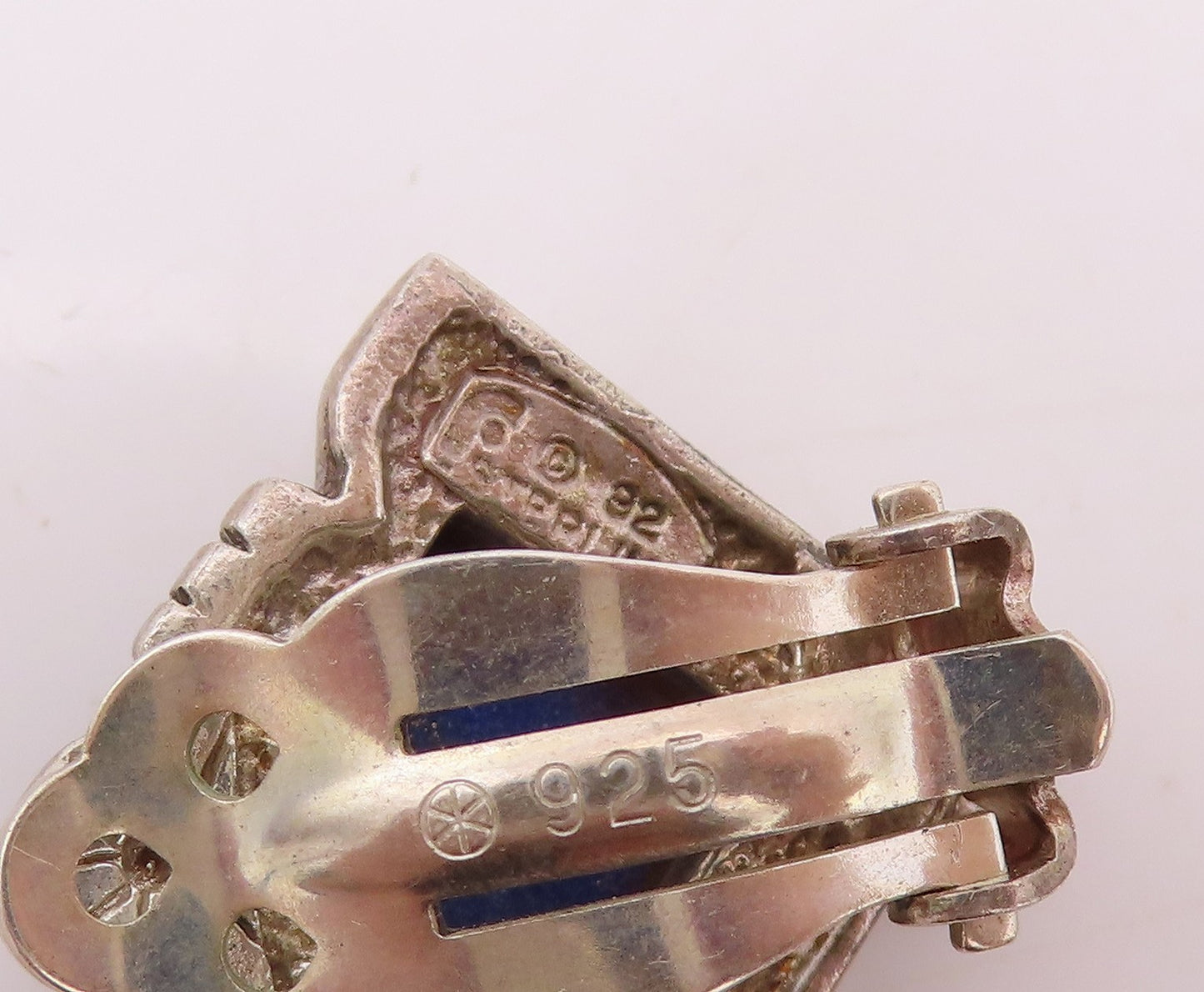 925 Sterling Silver Vintage Earrings CAROL FELLY Lapis Lazuli Clip Back  EG13622
