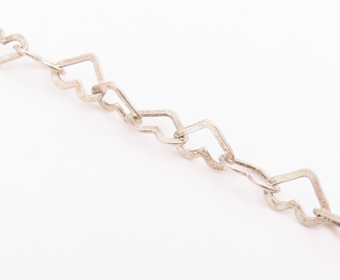 925 Sterling Silver Vintage Necklace Interlocking Hollow Love Hearts Link NE4735