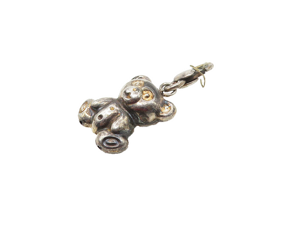 925 Sterling Silver  Vintage Dark Tone Teddy Bear Hollow Pendant  PT13749