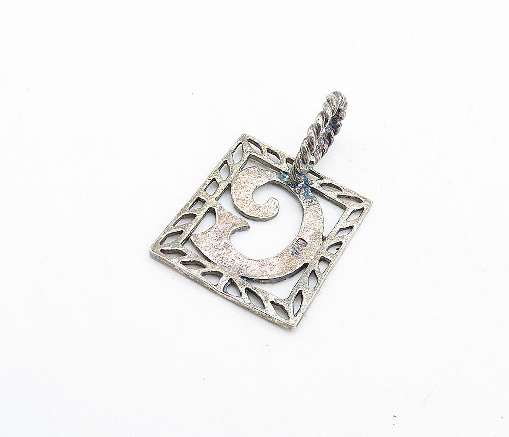 925 Sterling Silver  Vintage Dark Tone Diamond Cut G Initial Pendant  PT4780