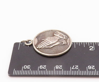 925 Sterling Silver Vintage Pendant Antique Religious Praying Hands  PT23915