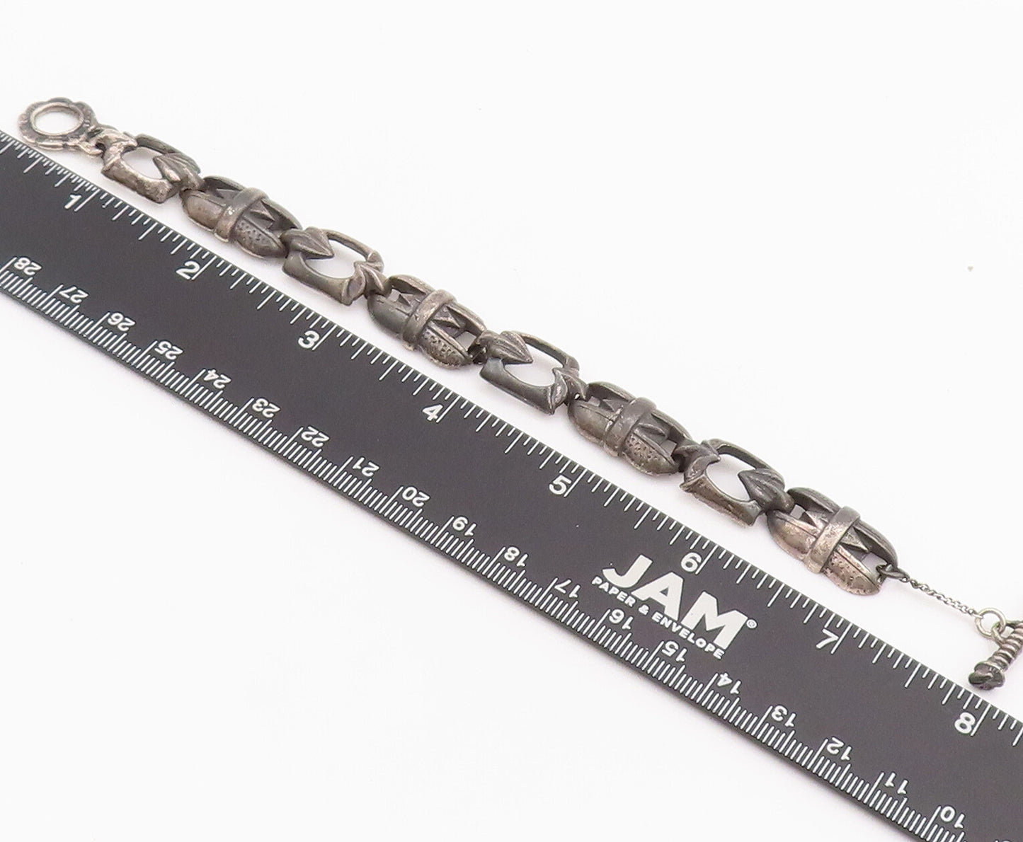 925 Sterling Silver Vintage Bracelet Solid Carved Flower Motif Link  BT10191