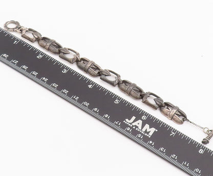925 Sterling Silver Vintage Bracelet Solid Carved Flower Motif Link  BT10191