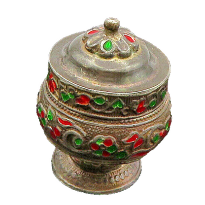 925 Sterling Silver  Vintage Enamel Floral Vine Pill Box (OPENS)  TR3111
