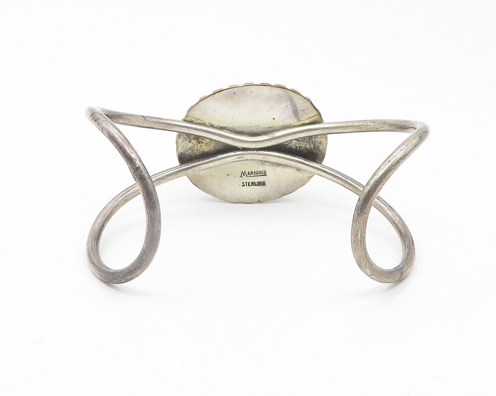 MANIQUIS 925 Silver  Vintage Cabochon Malachite Twist Cuff Bracelet  BT4568