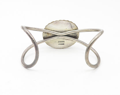 MANIQUIS 925 Silver  Vintage Cabochon Malachite Twist Cuff Bracelet  BT4568