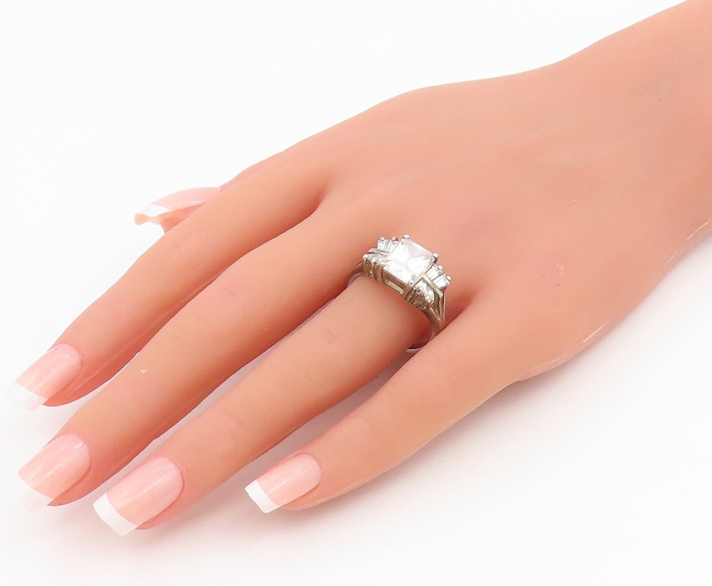 925 Sterling Silver Vintage Ring Minimalist CZ Statement Band  Sz 10  RG35005