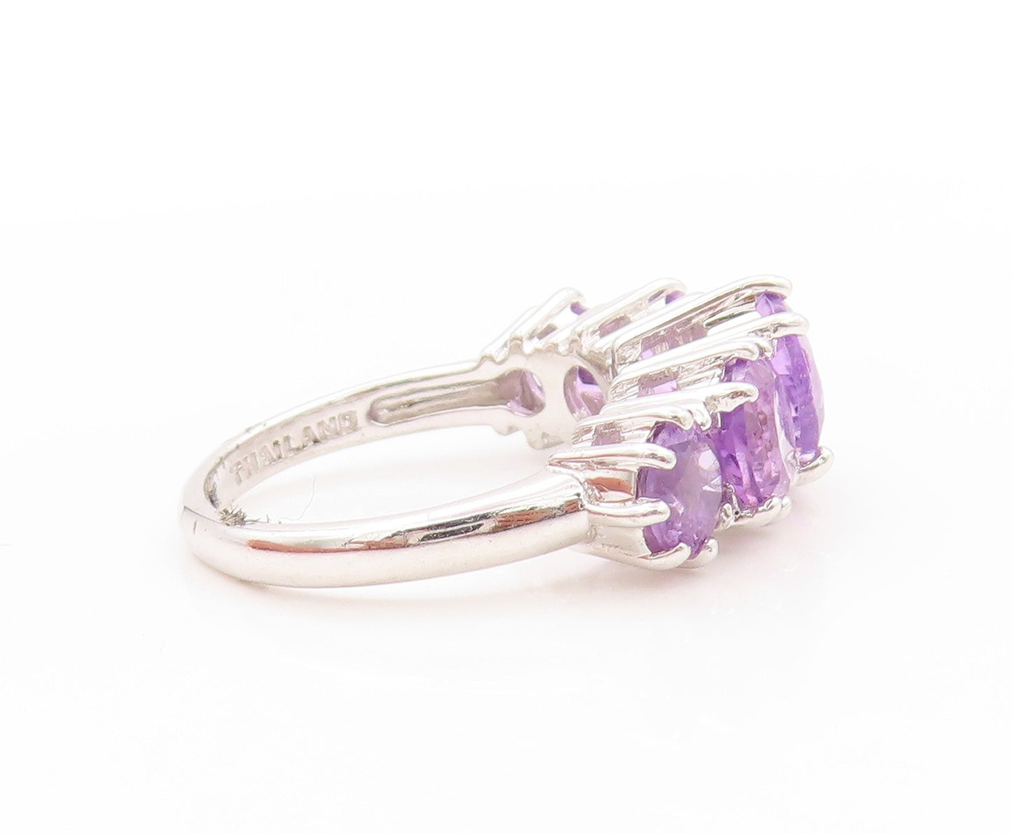 925 Sterling Silver Vintage Ring Round Cut Amethyst 5 Stone Band  Sz 6  RG32728