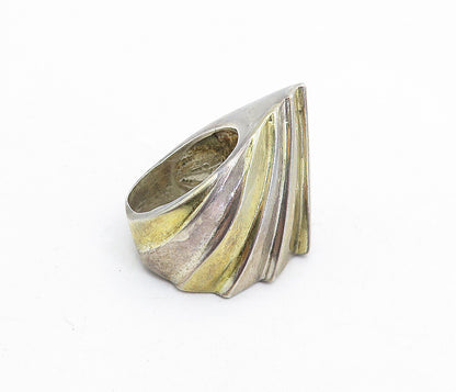 925 Sterling Silver  Vintage Modernist Two Tone Statement Ring Sz 6.5  RG5739