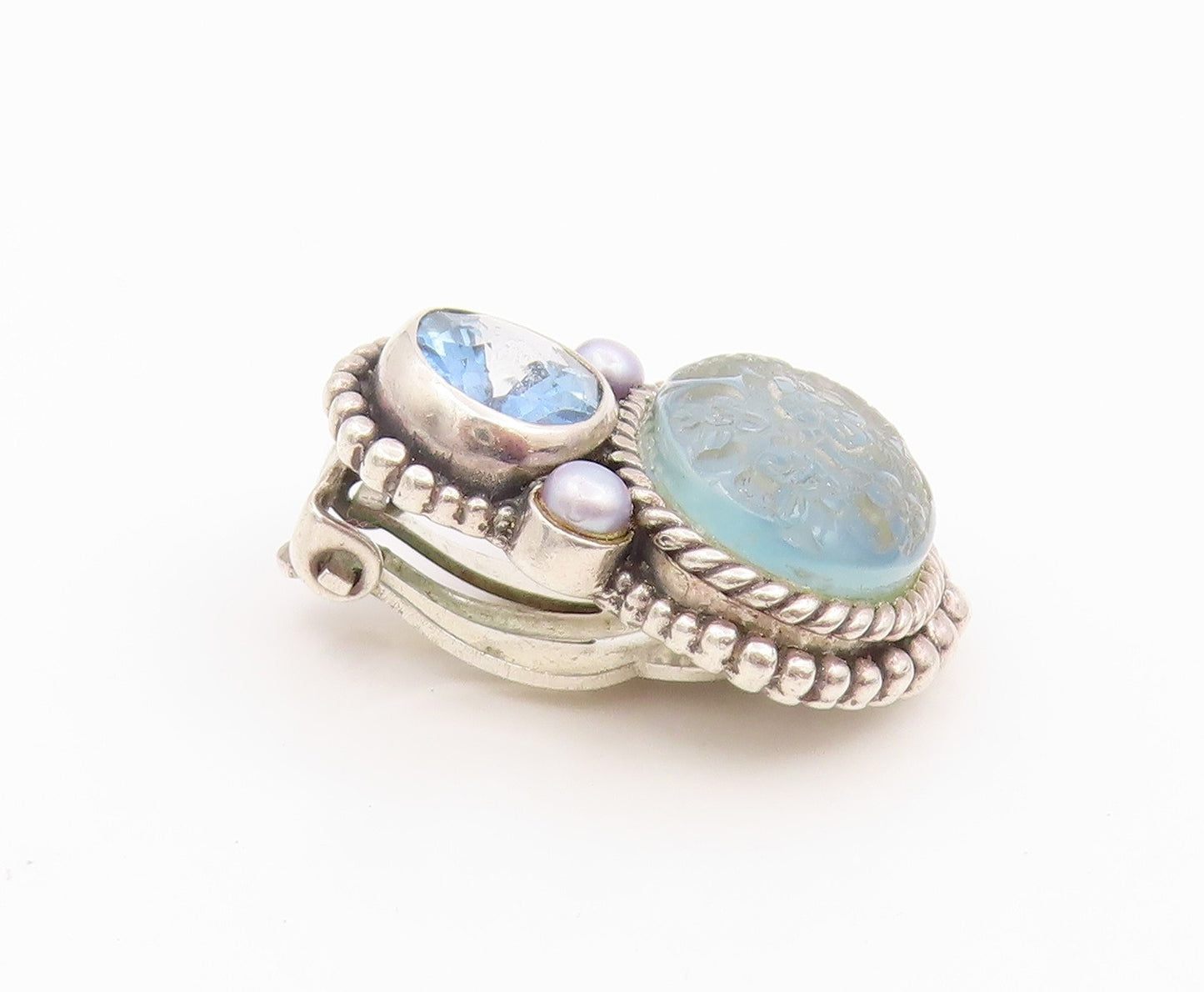 925 Sterling Silver Vintage Earrings STEPHEN DWECK Gemstone Clip On  EG14285