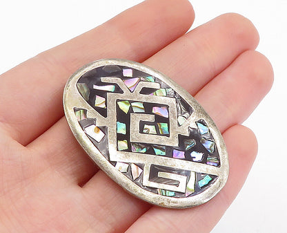 MEXICO 925 Sterling Silver  Vintage Abalone Shell Mosaic Brooch Pin  BP1795