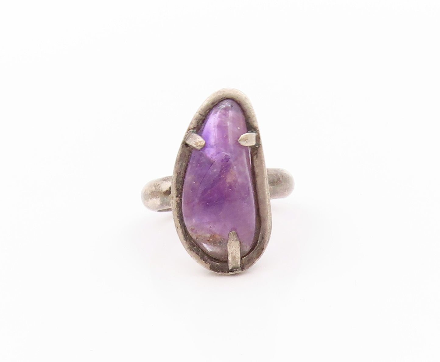 925 Sterling Silver Vintage Ring Modernist Amorphas Shape Amethyst Sz 7  RG32637
