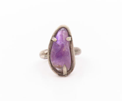 925 Sterling Silver Vintage Ring Modernist Amorphas Shape Amethyst Sz 7  RG32637