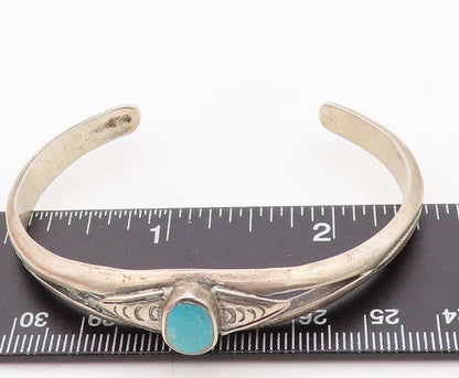925 Sterling Silver Vintage Bracelet NAVAJO Solid Etched Larimar Cuff  BT10813