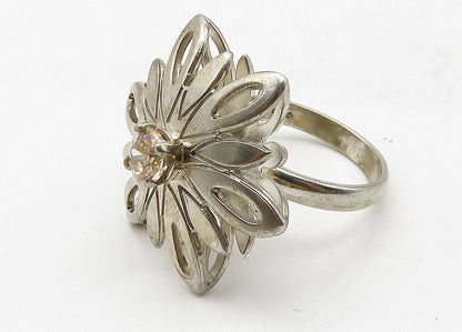 TAMARA 925 Silver  Topaz Centered Flower Motif Cocktail Ring Sz 6.5  RG10588