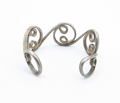 MEXICO 925 Silver  Vintage Dark Tone Baroque Swirl Cuff Bracelet  BT2991