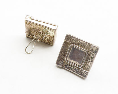 925 Sterling Silver  Vintage Sculpted Hollow Square Drop Earrings  EG6883