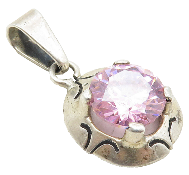 MEXICO 925 Sterling Silver  Vintage Pink Cubic Zirconia Drop Pendant  PT7321