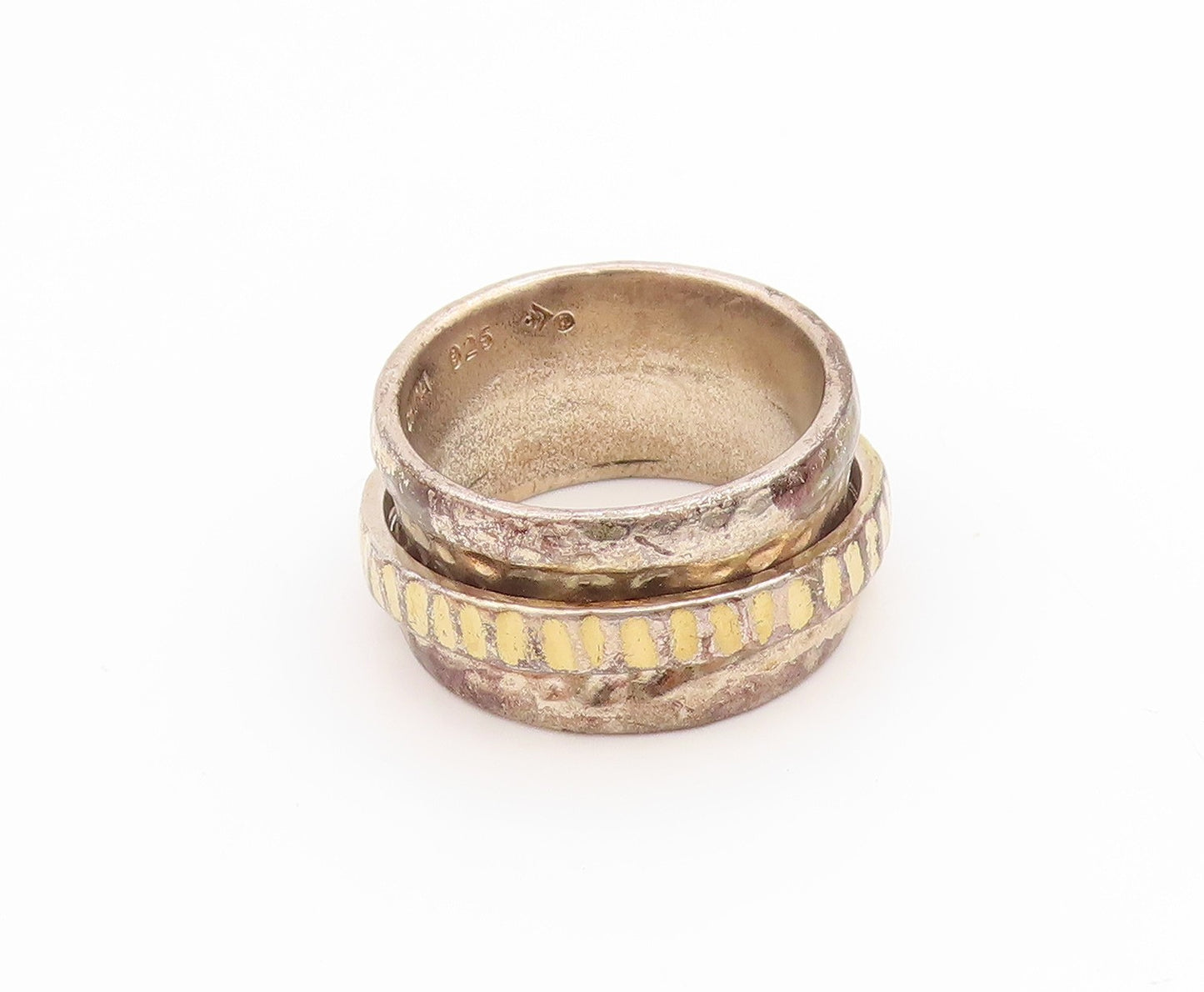 925 Sterling Silver Vintage Ring SILPADA Two Tone Hammered Band  Sz 7.5  RG36009