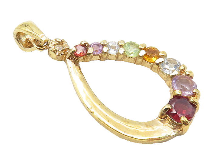 925 Sterling Silver Genuine Diamond & Multi Stone Gold Plated Pendant PT7925