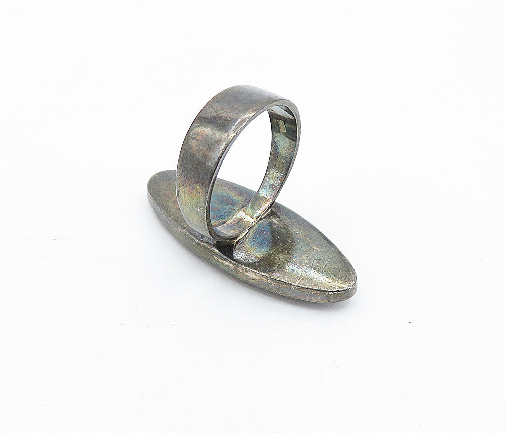 925 Sterling Silver  Vintage Green Onyx Oblong Cocktail Ring Sz 8  RG4259
