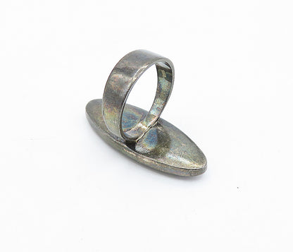 925 Sterling Silver  Vintage Green Onyx Oblong Cocktail Ring Sz 8  RG4259