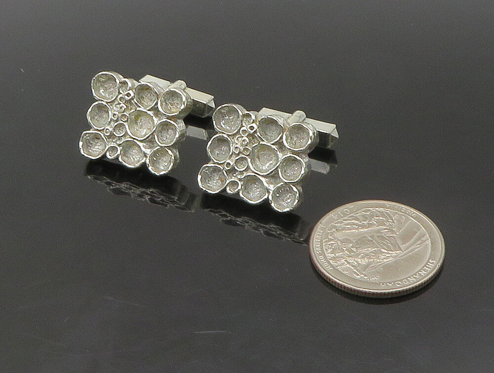 925 Sterling Silver  Vintage EUROPEAN Circle Pattern Square Cufflinks  TR3267