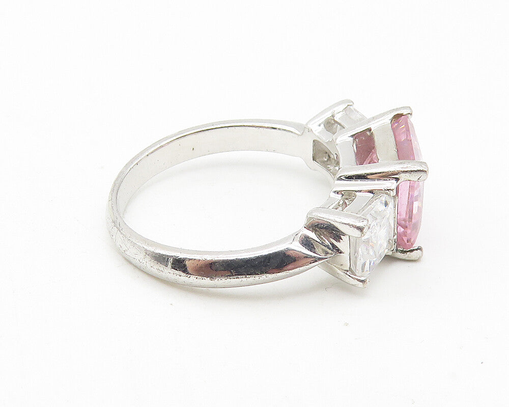 925 Sterling Silver  Pink & White Cubic Zirconia Shiny Band Ring Sz 6  RG11181