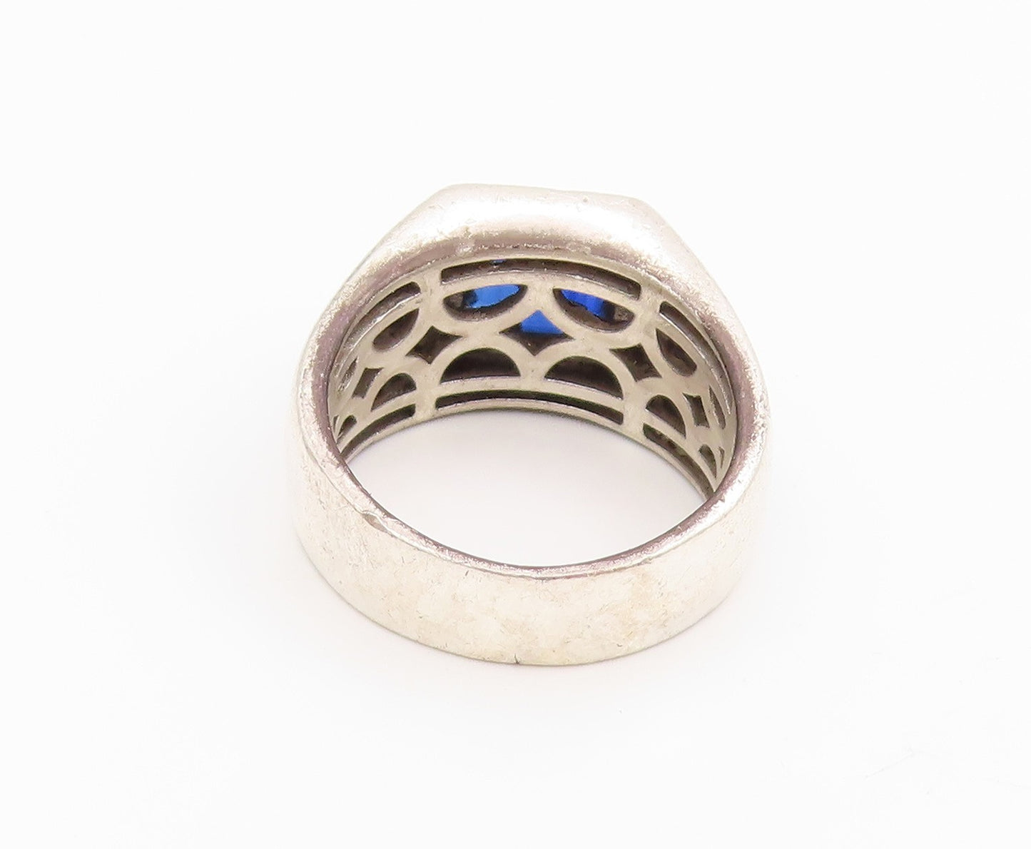 925 Sterling Silver Vintage Ring Blue Lab Sapphire & CZ Band  Sz 11.5  RG34478