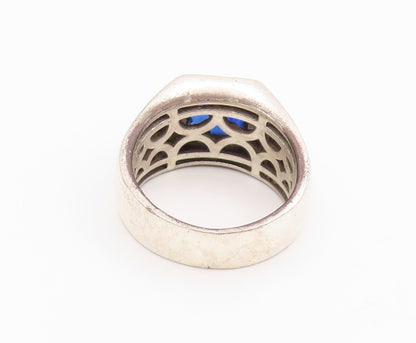 925 Sterling Silver Vintage Ring Blue Lab Sapphire & CZ Band  Sz 11.5  RG34478