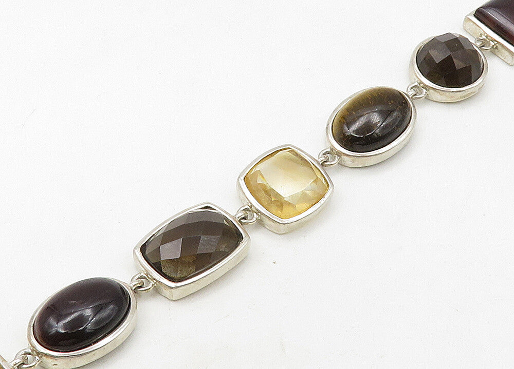 ELLE 925 Silver  Vintage Tiger's Eye Topaz & Quartz Chain Bracelet  BT8589