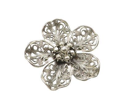 BEAU 925 Sterling Silver  Vintage Swirl Detailed Flower Brooch Pin  BP6458